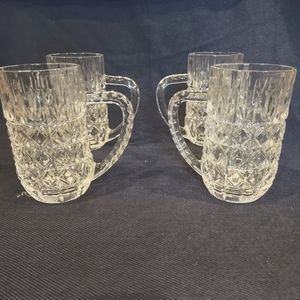 Zajecar 24% Lead Crystal Yugoslavia 1 Set of 4 Mugs Steins Fan Diamond Pattern